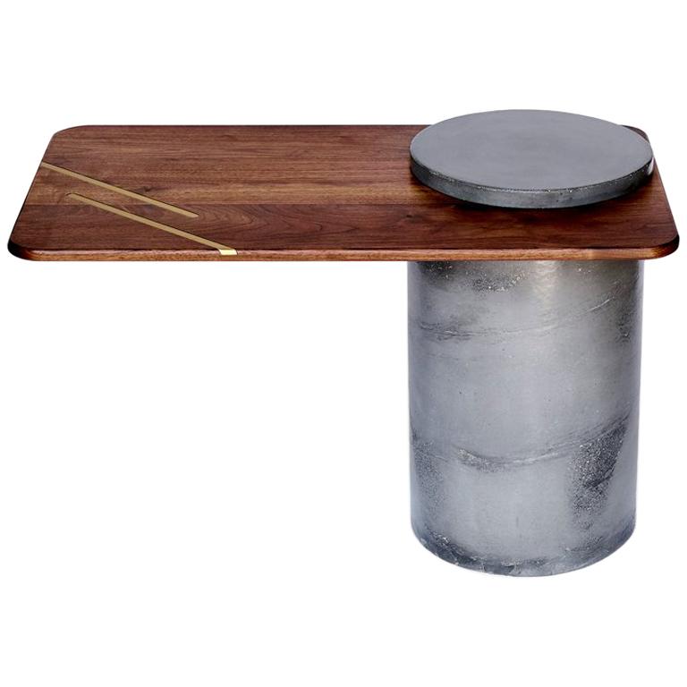 Anchor Side Table by Cauv Design Concrete Black Walnut and Brass For Sale