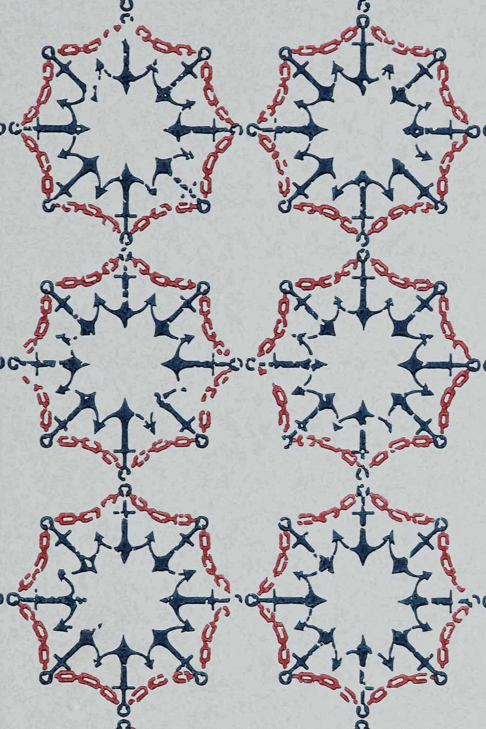 'Anchor Tile' Contemporary, Traditional Wallpaper in Red/White/Blue For Sale 1