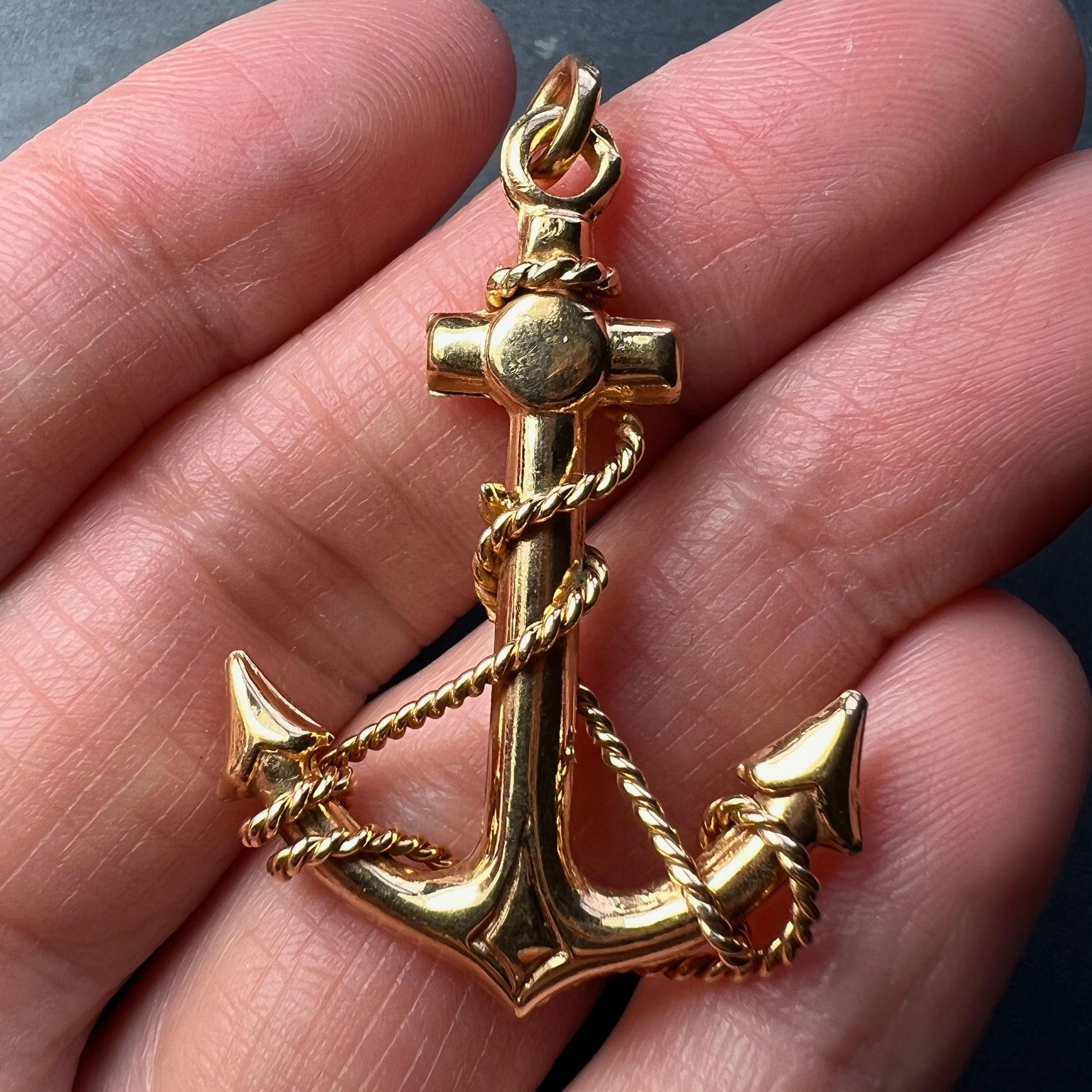 Anchor with Rope 14K Yellow Gold Pendant 3