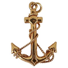 Anchor with Rope 14K Yellow Gold Pendant