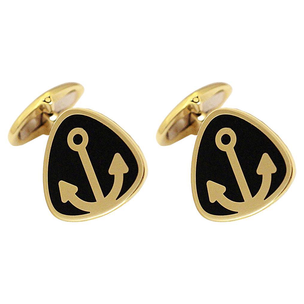 Anchor Yachts Triangle Cuffllinks with Black Ceramic in 14Kt Yellow Gold For Sale