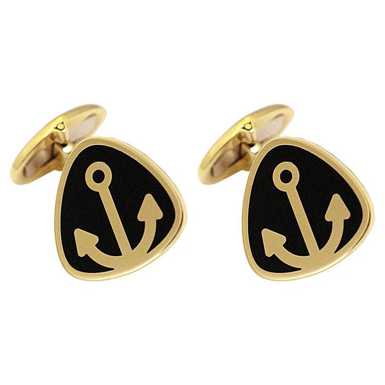 Boutons De Manchette Or Jaune 14k Onyx Noir Et Diamant - Poids 11,3 G - Occasion