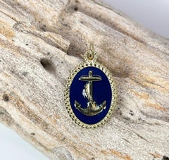 Anchorn Vitreous Enamel Pendant 18KT Yellow Gold Rare Sea Theme Pendant Necklace
