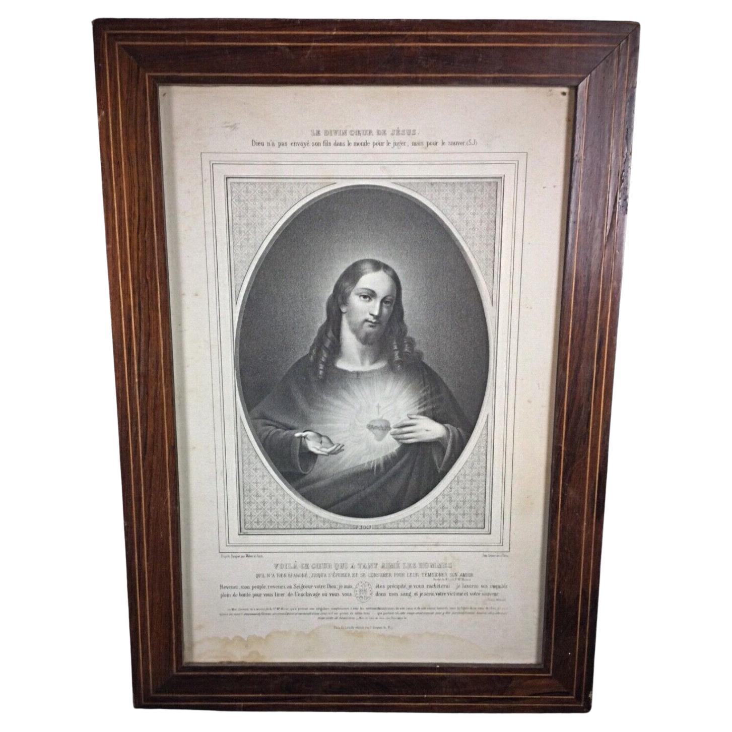 Ancienne Lithographie "Le Divin Cœur de Jésus" - Christentum, Religion - 2Y79