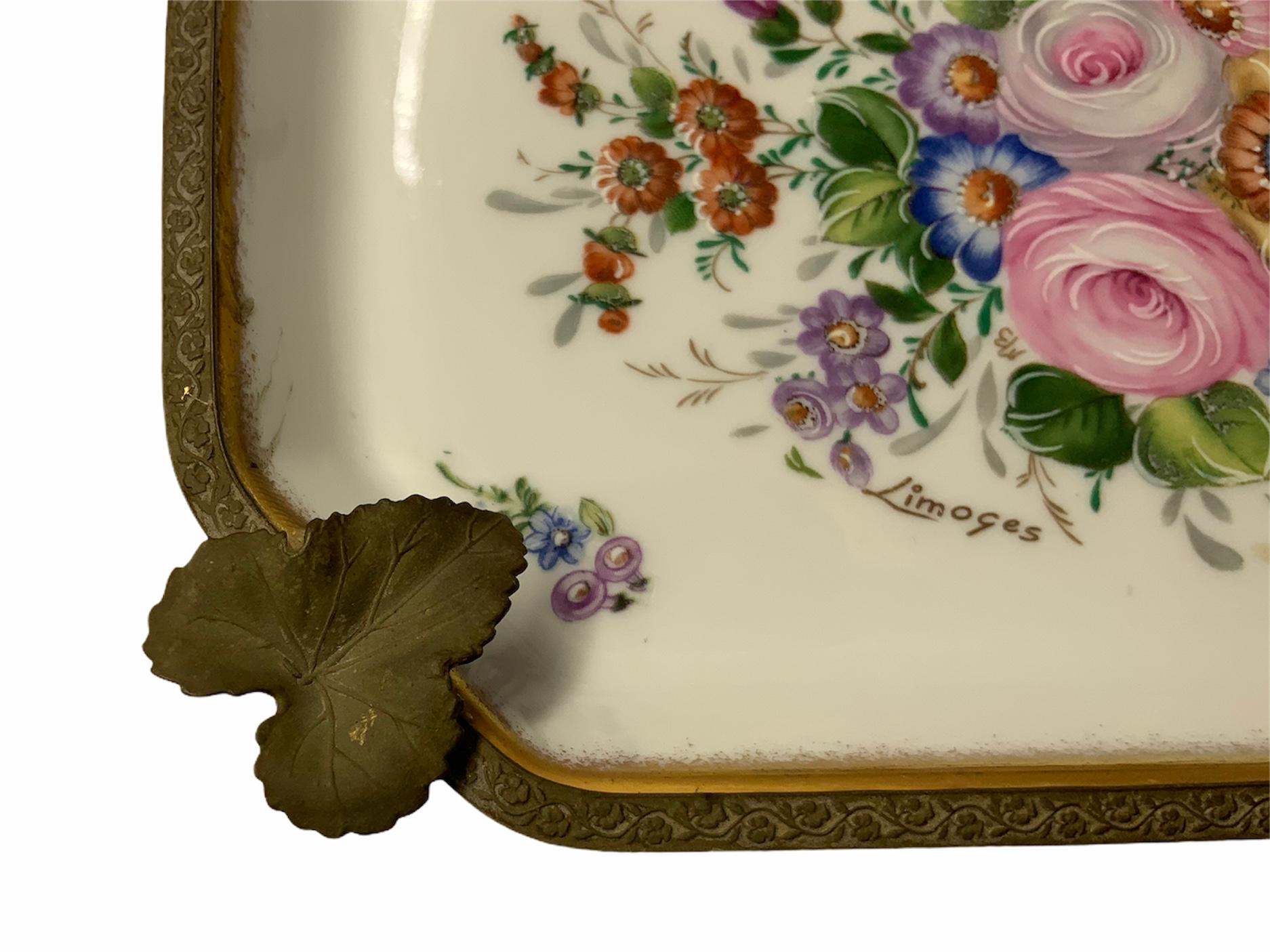 French Ancienne Manufacture Royale et Imperiale de Porcelaines Bronze Porcelain Tray For Sale