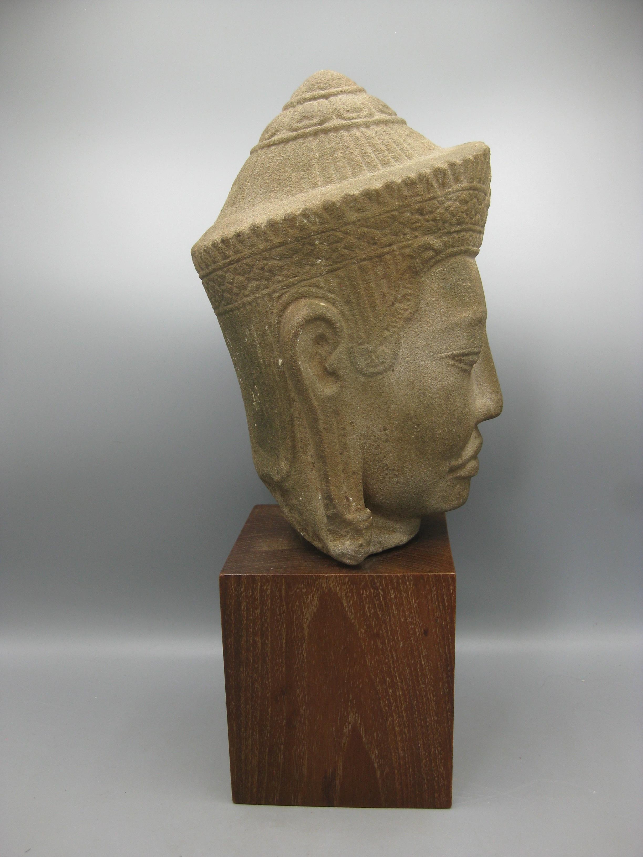 Ancien 12ème siècle Khmer Cambodge Grès Vishnu Bouddha Statue Sculpture 15