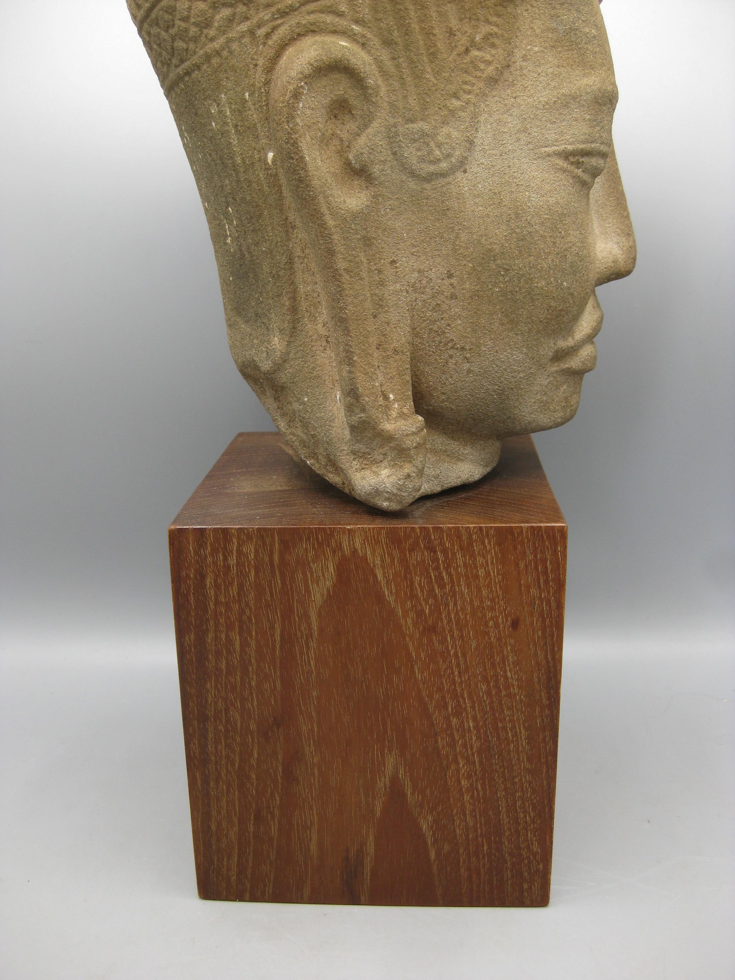 Ancien 12ème siècle Khmer Cambodge Grès Vishnu Bouddha Statue Sculpture 15