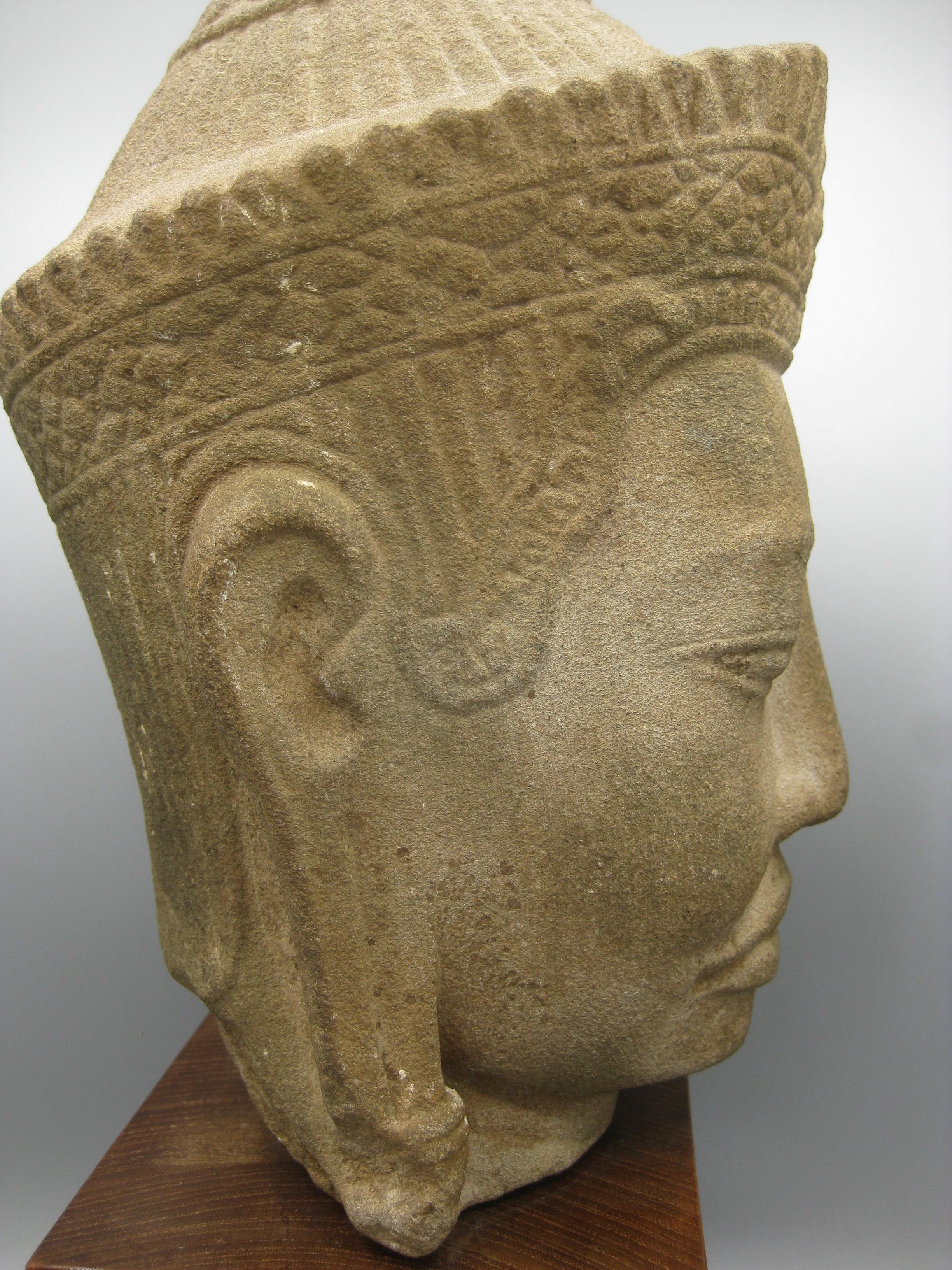 Ancien 12ème siècle Khmer Cambodge Grès Vishnu Bouddha Statue Sculpture 15