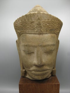 Ancient 12th Century Khmer Cambodia Sandstone Vishnu Buddha Statue Sculpture 15"