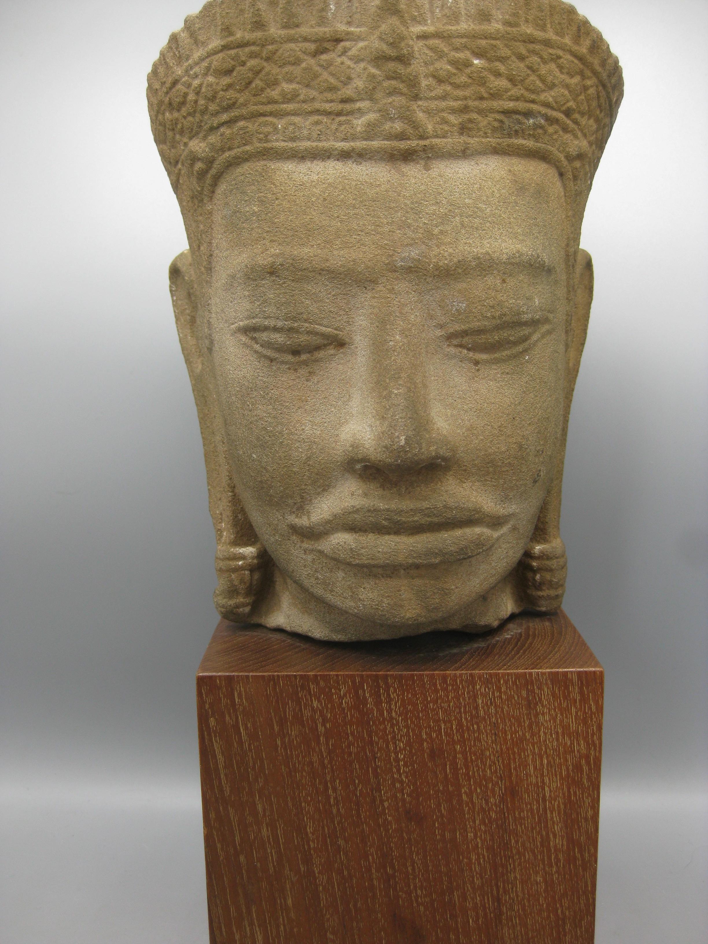 Cambodgien Ancien 12ème siècle Khmer Cambodge Grès Vishnu Bouddha Statue Sculpture 15