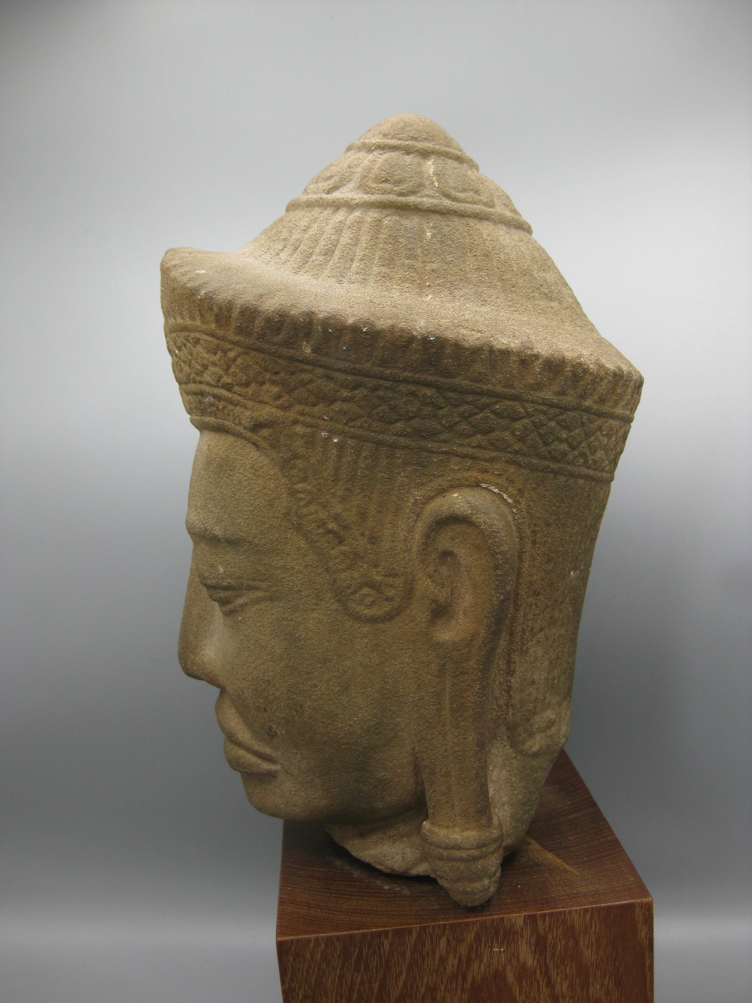 Ancien 12ème siècle Khmer Cambodge Grès Vishnu Bouddha Statue Sculpture 15