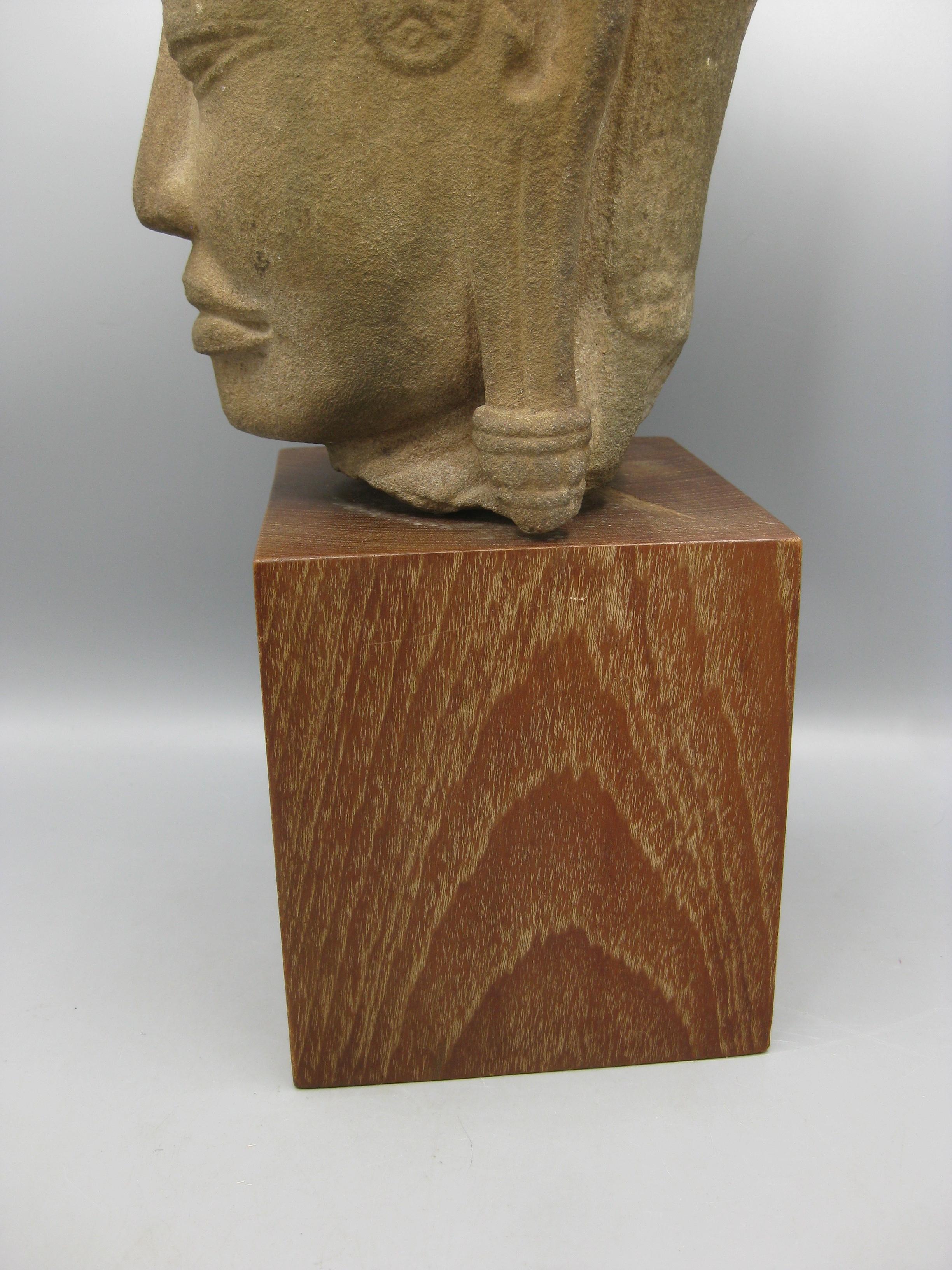 Ancien 12ème siècle Khmer Cambodge Grès Vishnu Bouddha Statue Sculpture 15