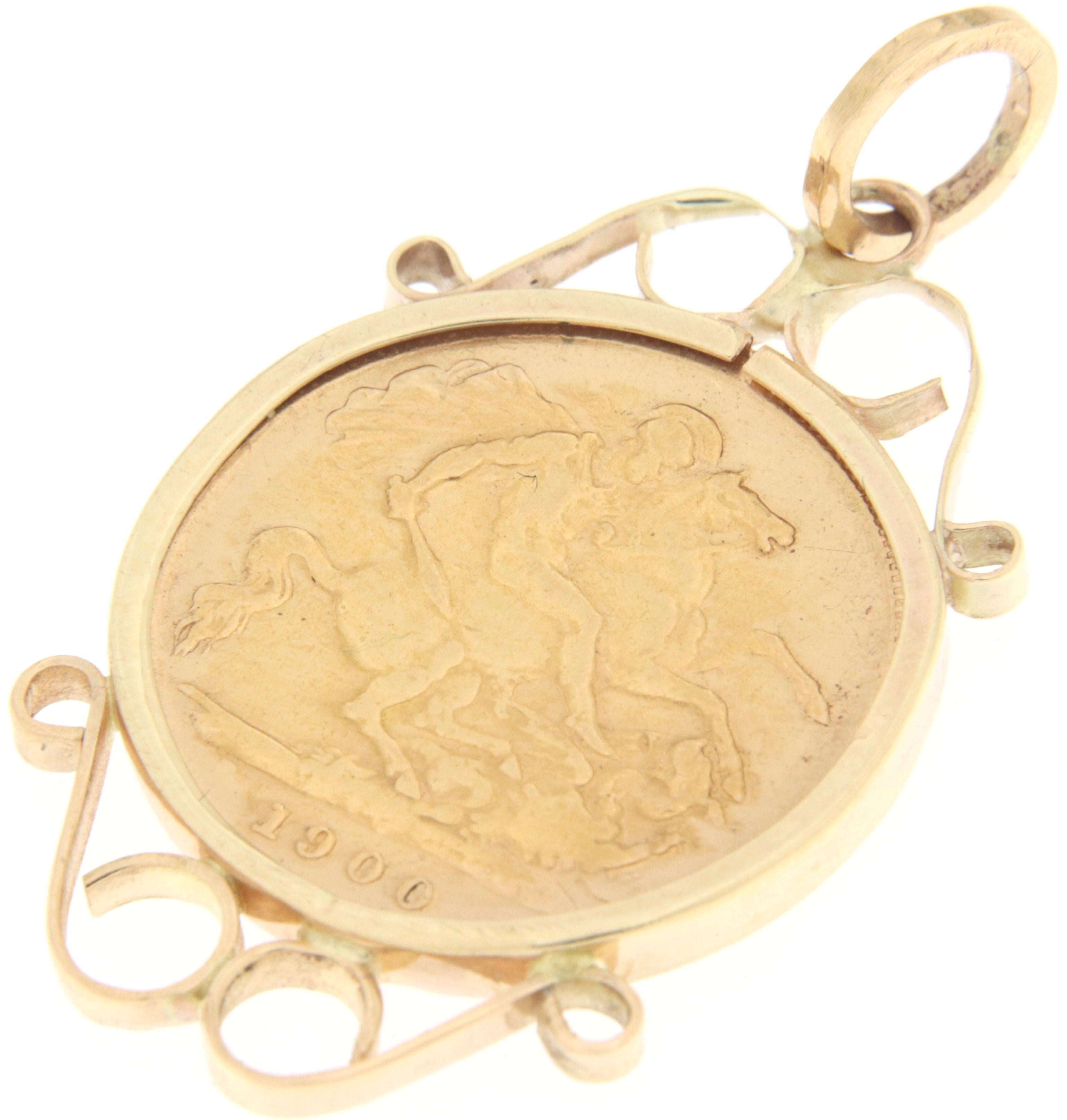 Artisan Ancient 18 Karat Yellow Gold and 22 Karat British Coins Pendant Necklace For Sale