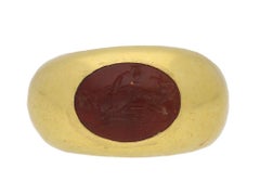 Ancient 2nd Century AD Roman Dionysus Carnelian Intaglio Gold Ring