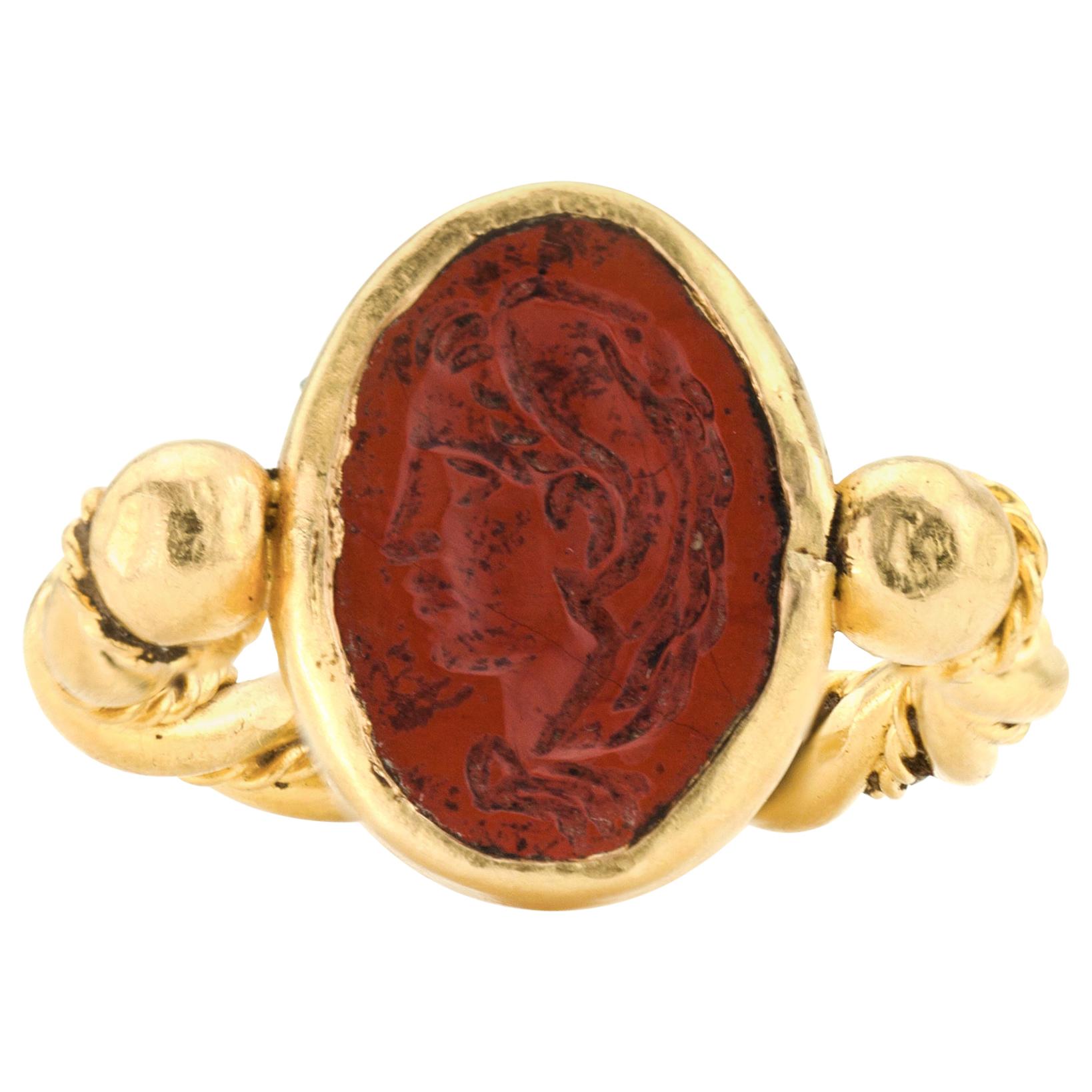 Ancient 3rd Century AD Roman Empire Jasper Good Luck Intaglio Ring