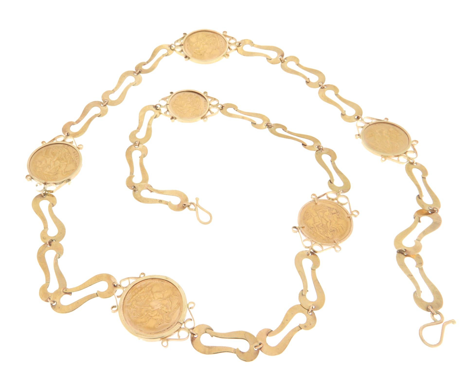 Fantastic ancient 9 karat yellow gold necklace mounted with antique british coins in 22 karat yellow gold
Chain is in 9 karat gold
Coins are in 22 karat gold

Necklace total weight 57.60 grams
Necklace length 35 (necklace close)
