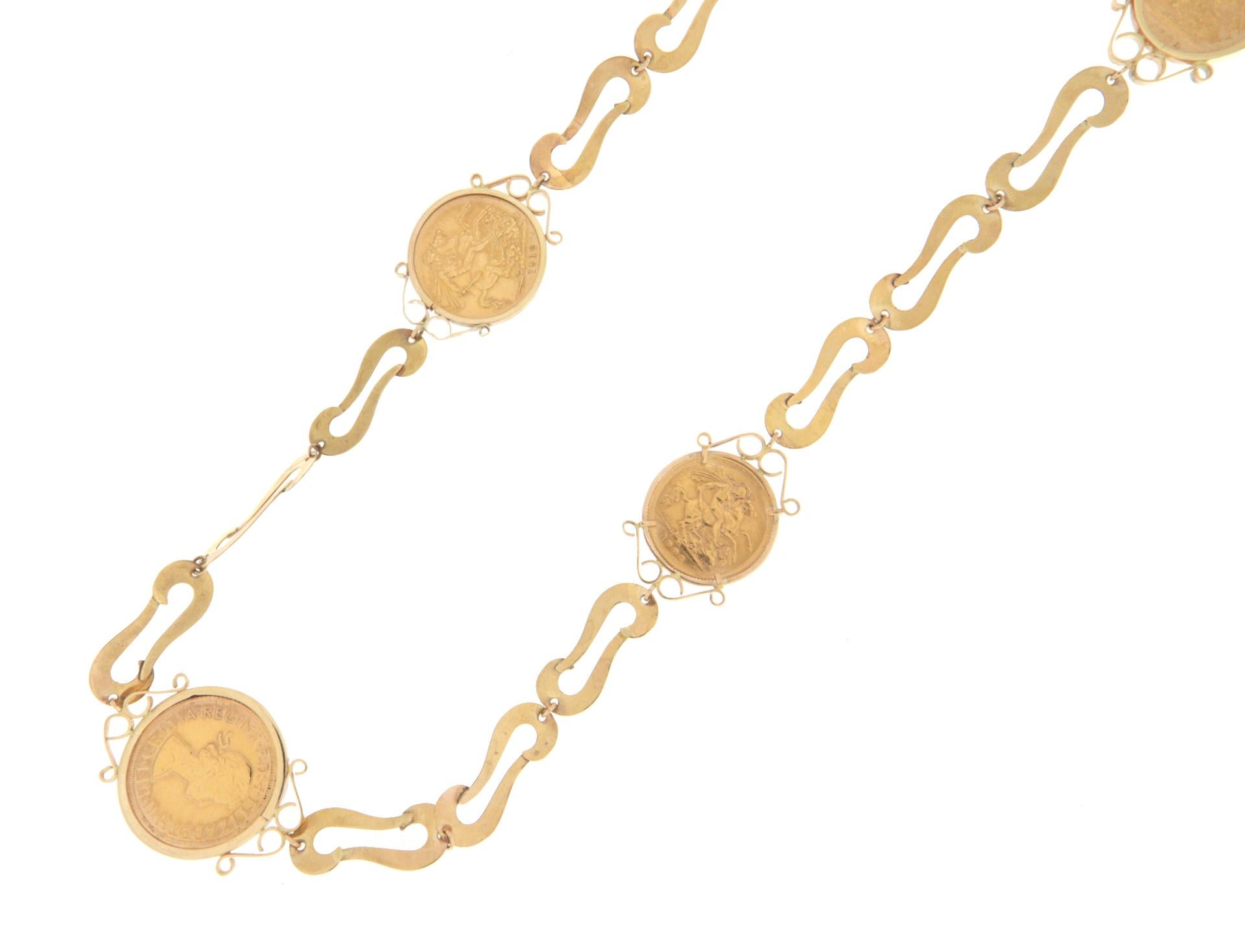 Artisan Ancient 9 Karat Yellow Gold and 22 Karat British Coins Chain Necklace