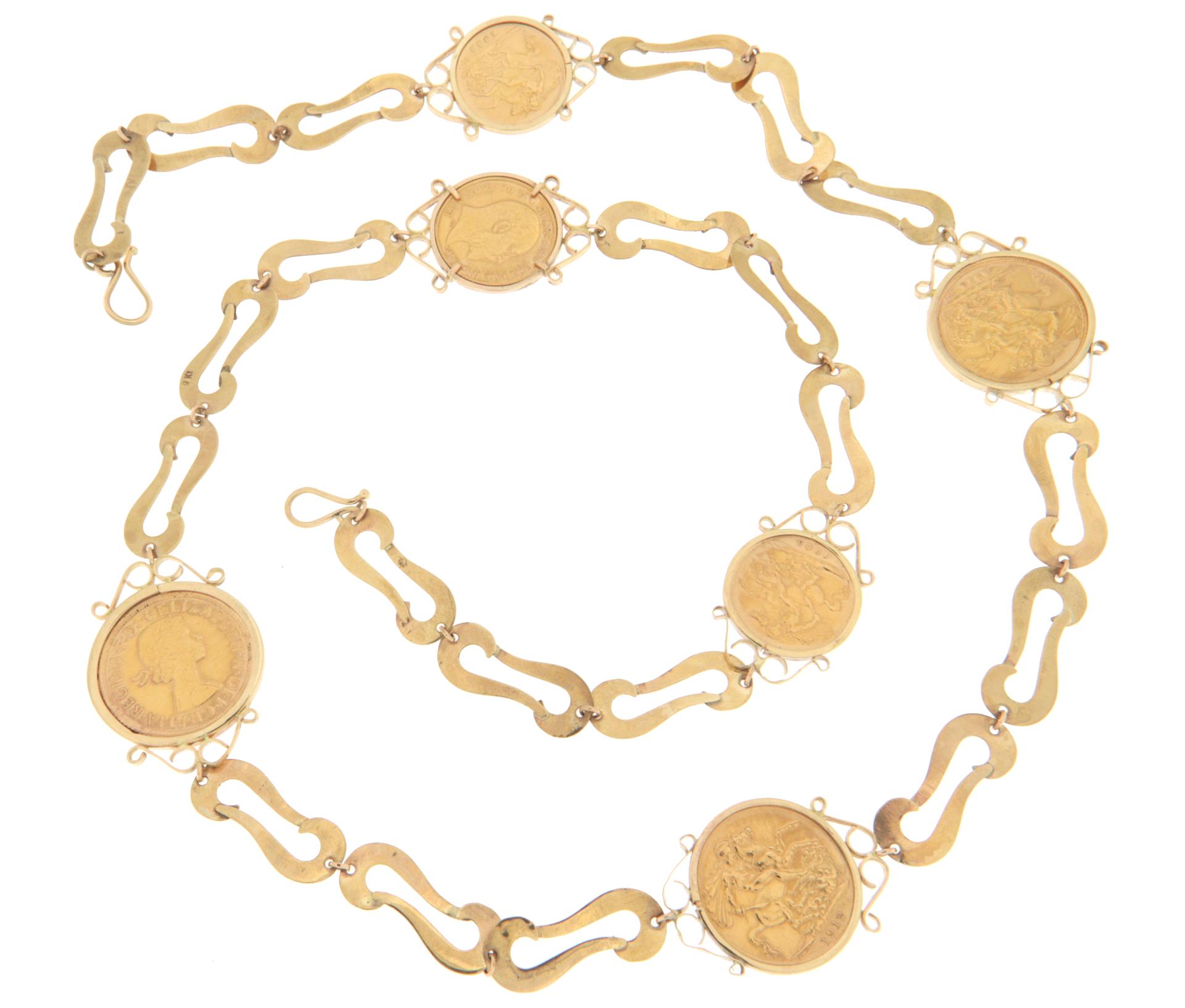 Women's Ancient 9 Karat Yellow Gold and 22 Karat British Coins Chain Necklace