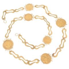 Ancient 9 Karat Yellow Gold and 22 Karat British Coins Chain Necklace