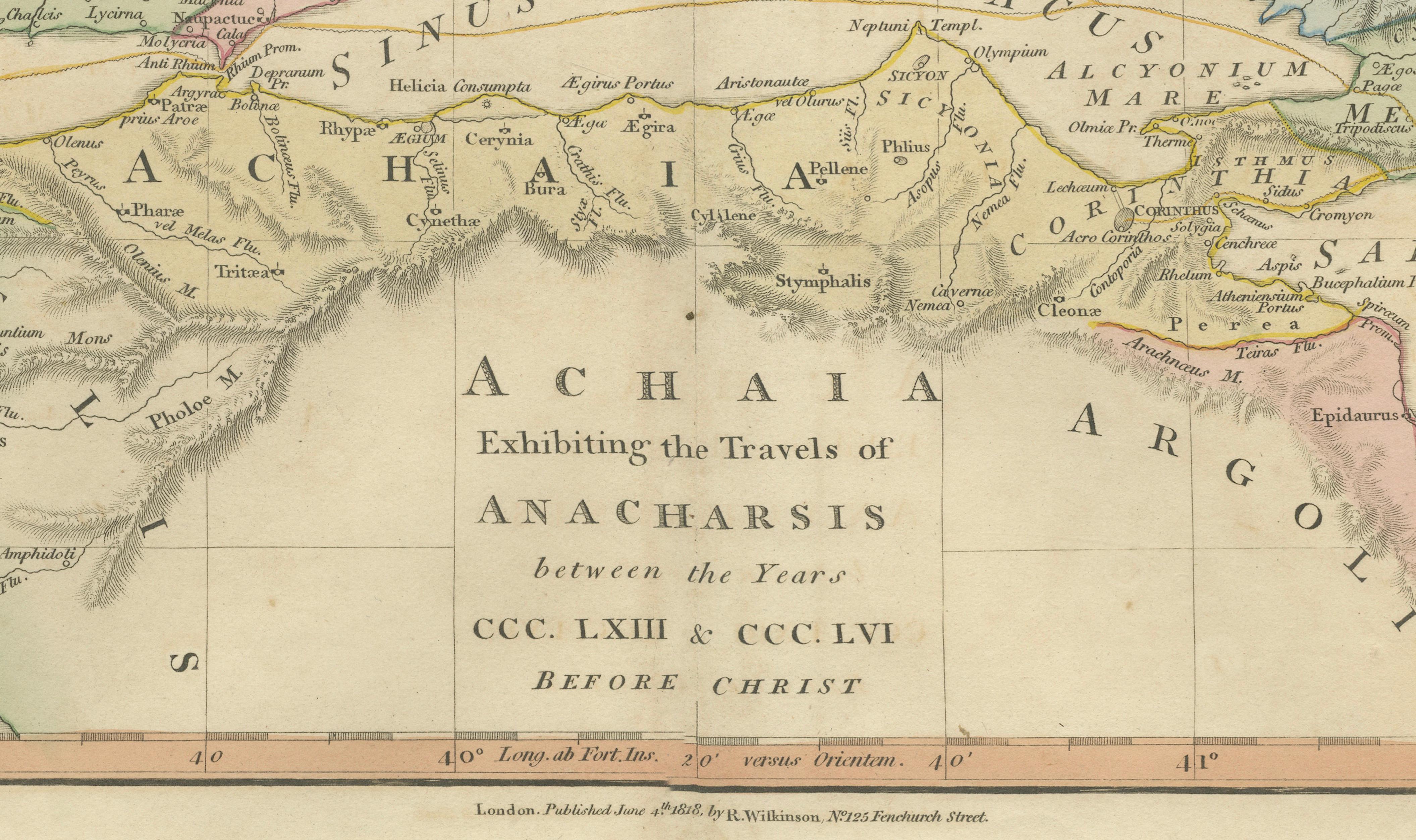 Ancient Achaia Map — Travels of Anacharsis Classical Greece, Wilkinson 1818