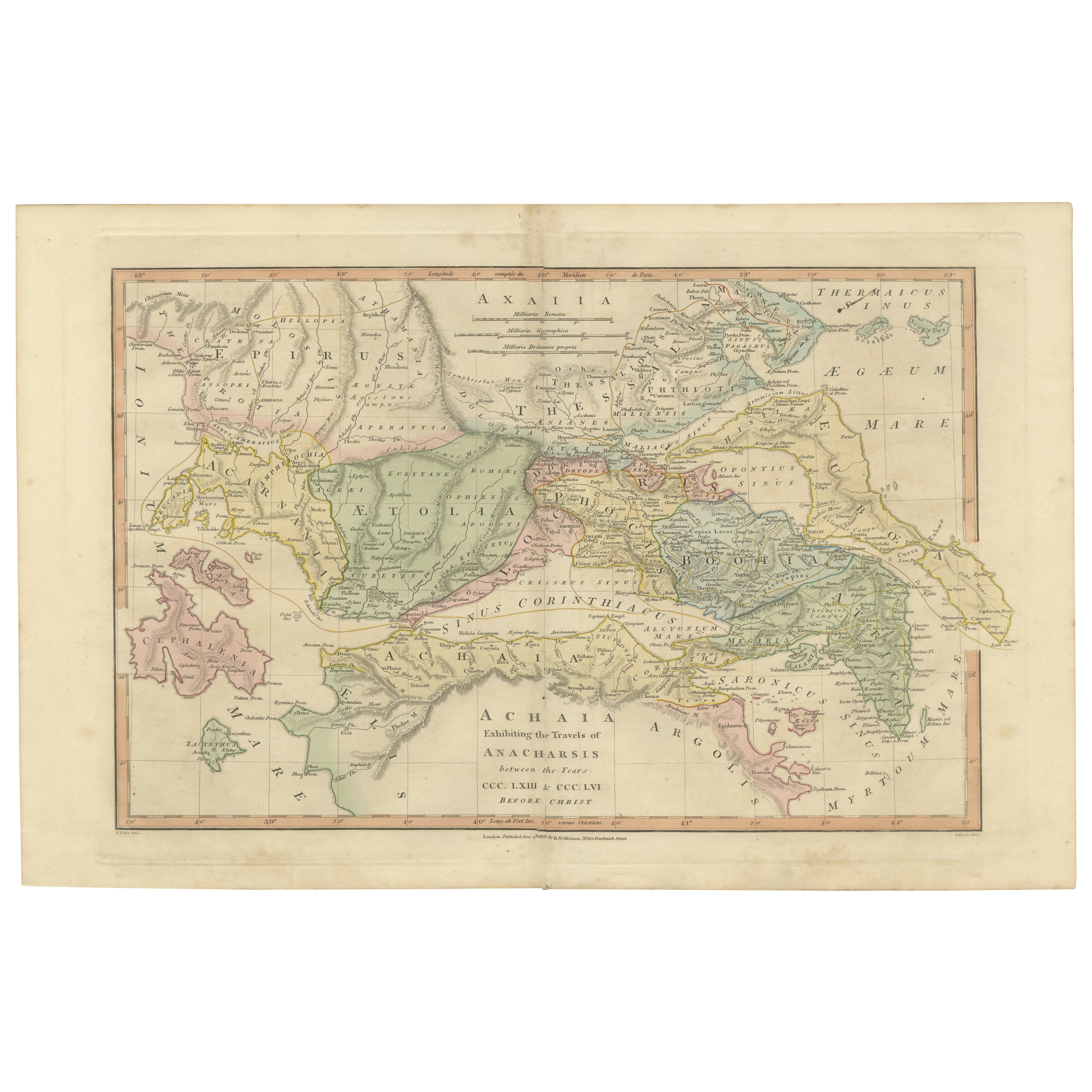Ancient Achaia Map — Travels of Anacharsis Classical Greece, Wilkinson 1818