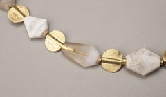 Ancient Agate and Milky Quartz Rhombus Beads with 20k Gold Disc Beads and Clasp