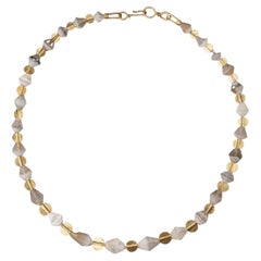 Ancient Agate and Milky Quartz Rhombus Beads with 20k Gold Disc Beads and Clasp