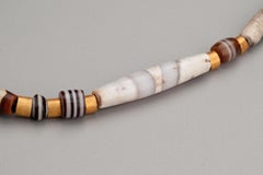 Ancient Agate Barrel Beads with 20k Gold Cylindrical Tube Beads and Clasp