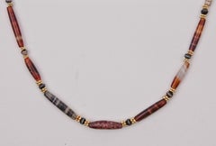 Ancient Agate Barrel Beads with Red Jasper and Granulated 22k Gold Spacers