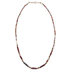 Ancient Agate Barrel Beads with Red Jasper and Granulated 22k Gold Spacers
