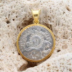Ancient Anatolia 12th Century Lion and Sun Coin 18K Gold Pendant