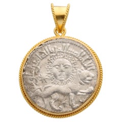 Ancient Anatolia 12th Century Lion and Sun Coin 18K Gold Pendant