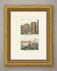 Ancient and Modern Assault on a City, Siege Tower and Battle, Lithograph, 1842
