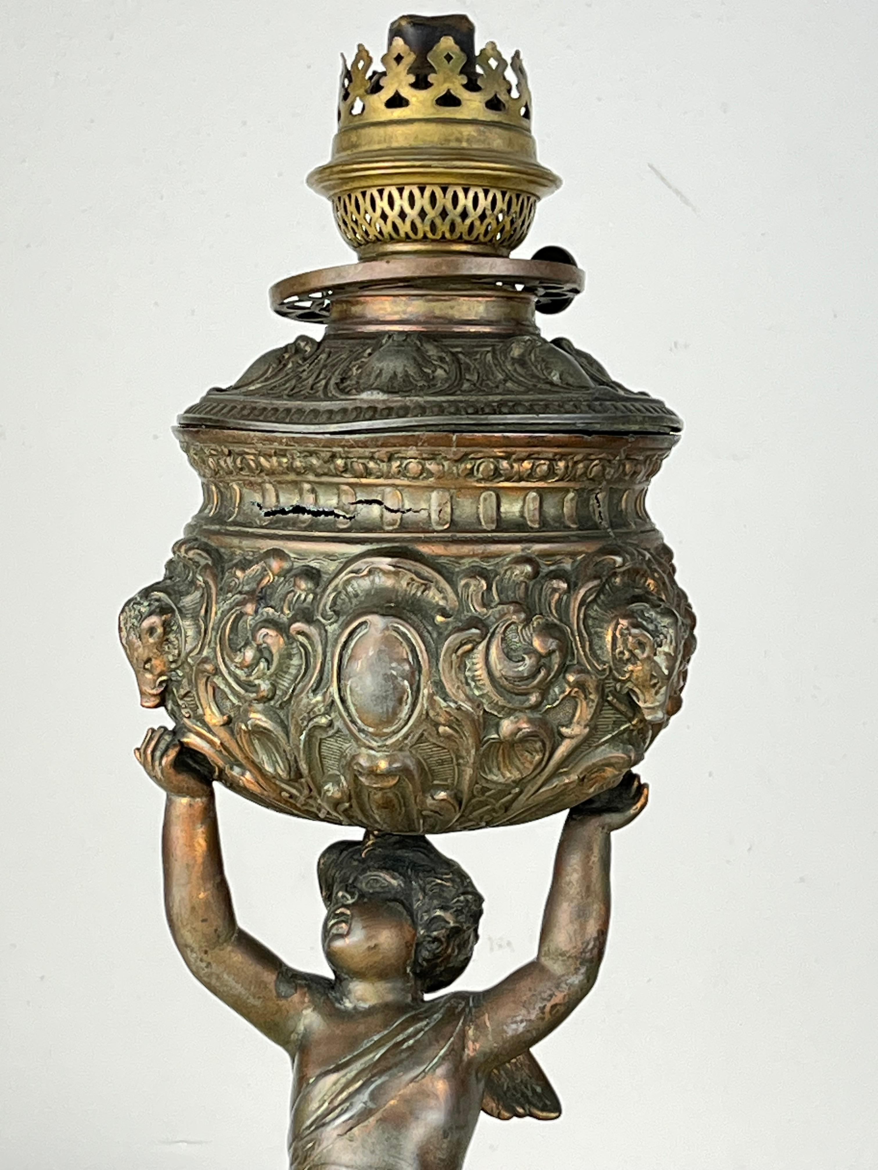 Ancient And Original Pair of Bronze Oil Lamps, 1930 For Sale 2