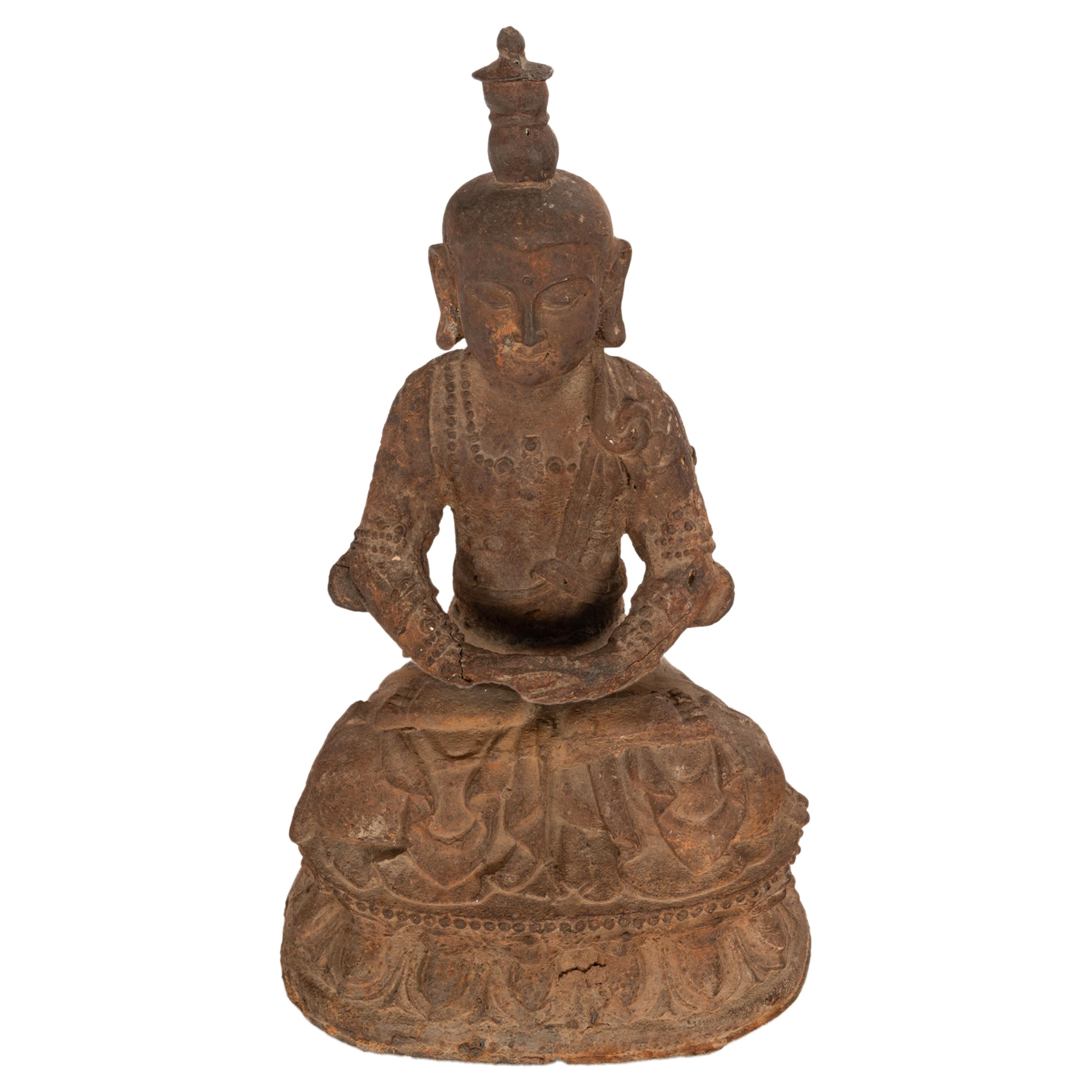 Ancient Antique 14th Century Chinese Ming Dynasty Cast Iron Taoist Buddha Statue 6