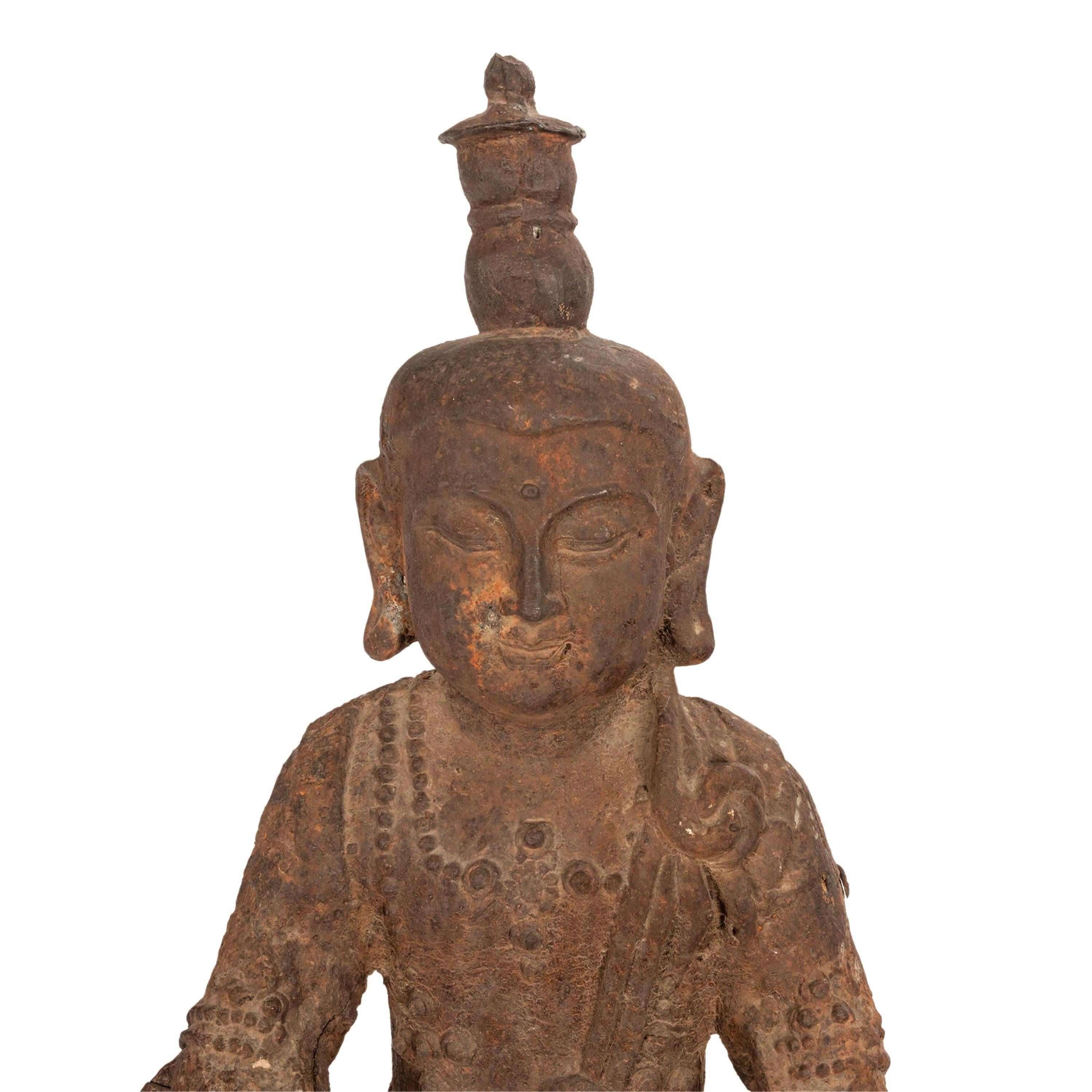 Ancient Antique 14th Century Chinese Ming Dynasty Cast Iron Taoist Buddha Statue 7
