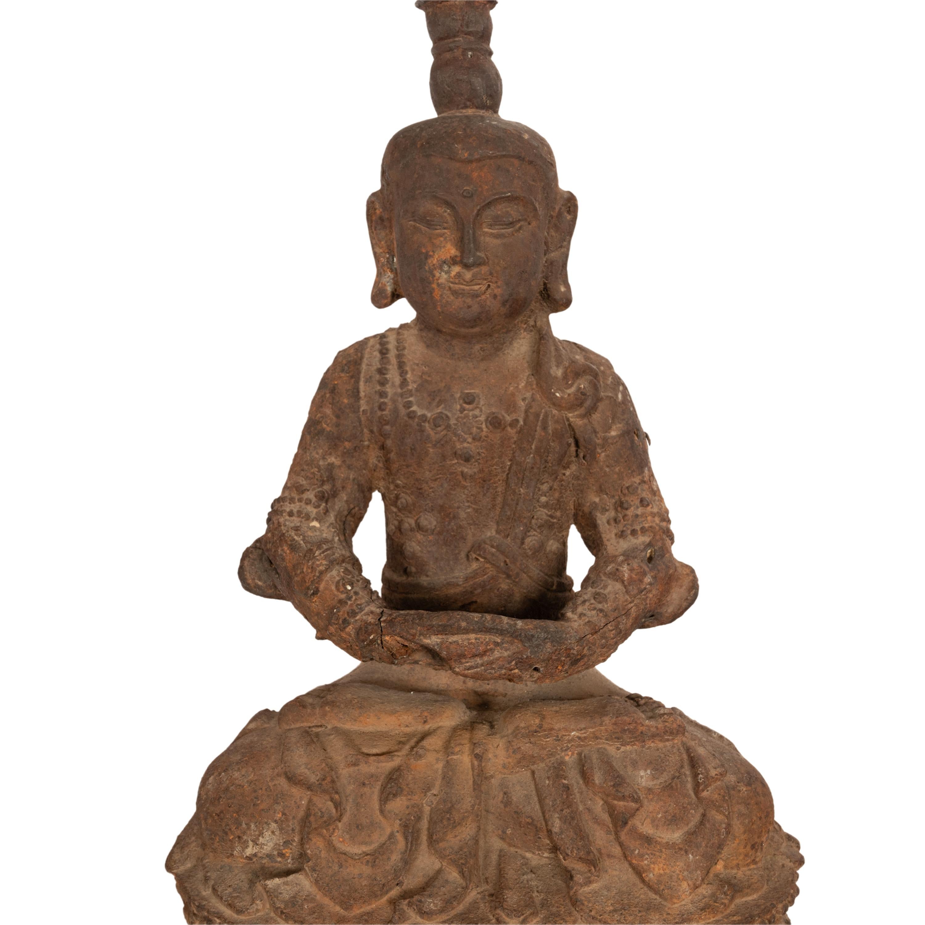 Ancient Antique 14th Century Chinese Ming Dynasty Cast Iron Taoist Buddha Statue 8