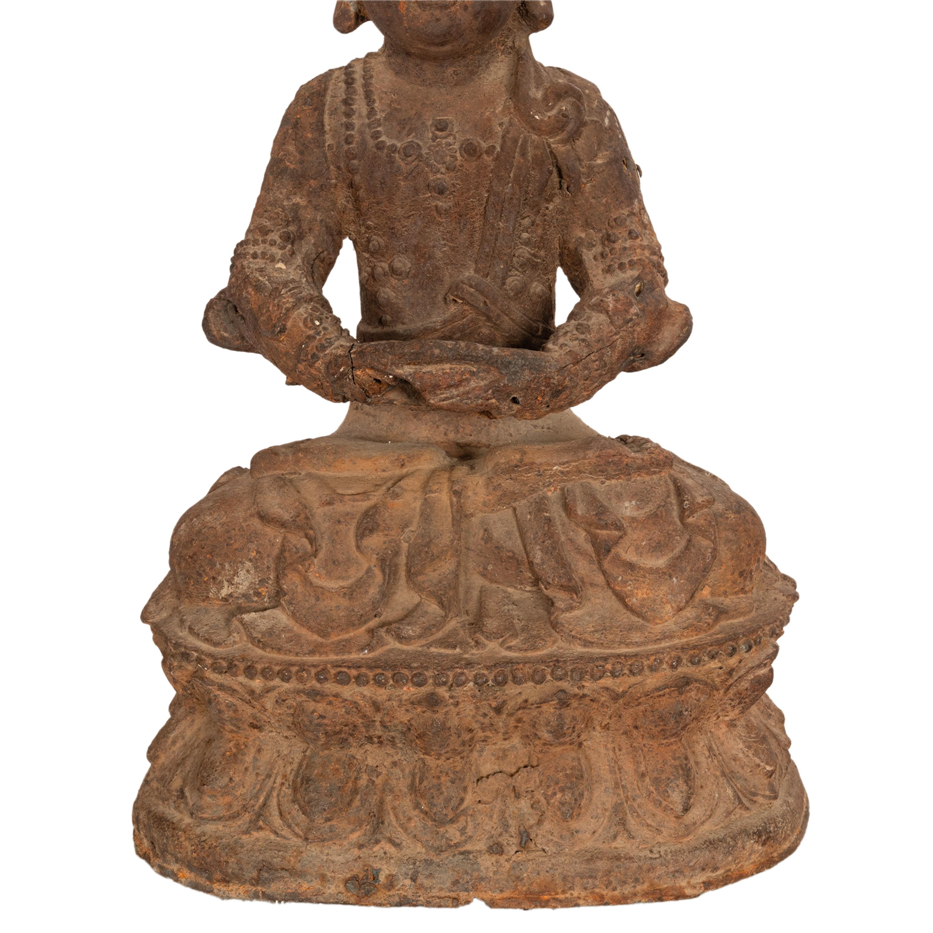 Ancient Antique 14th Century Chinese Ming Dynasty Cast Iron Taoist Buddha Statue 9