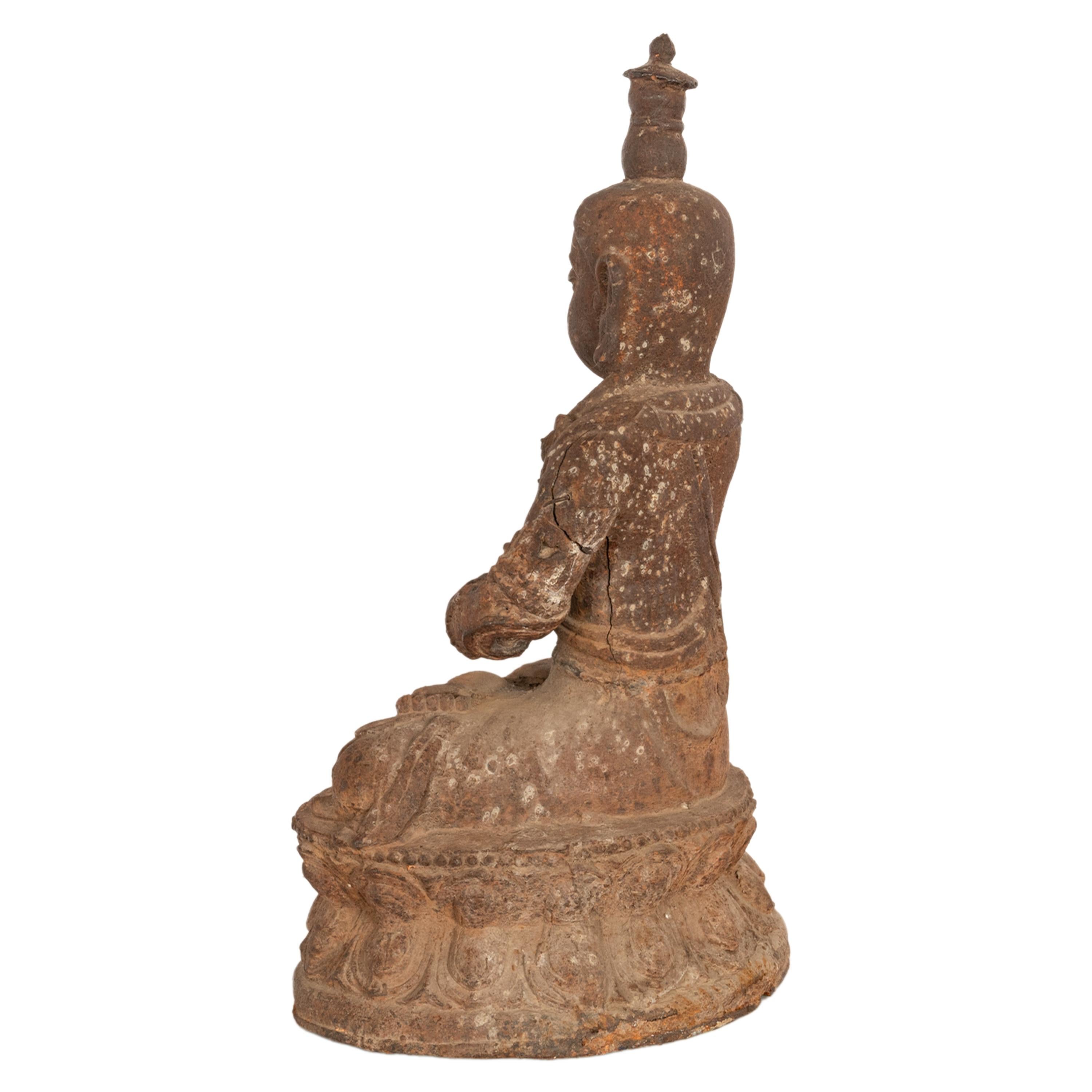 18th Century and Earlier Ancient Antique 14th Century Chinese Ming Dynasty Cast Iron Taoist Buddha Statue