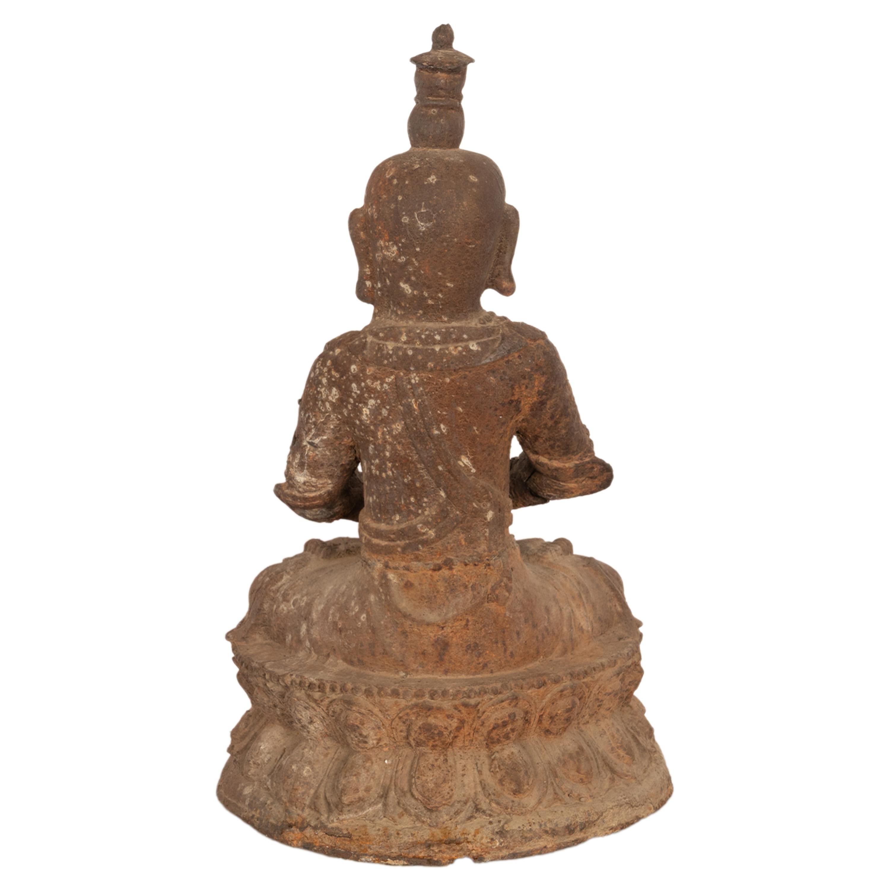 Ancient Antique 14th Century Chinese Ming Dynasty Cast Iron Taoist Buddha Statue 1