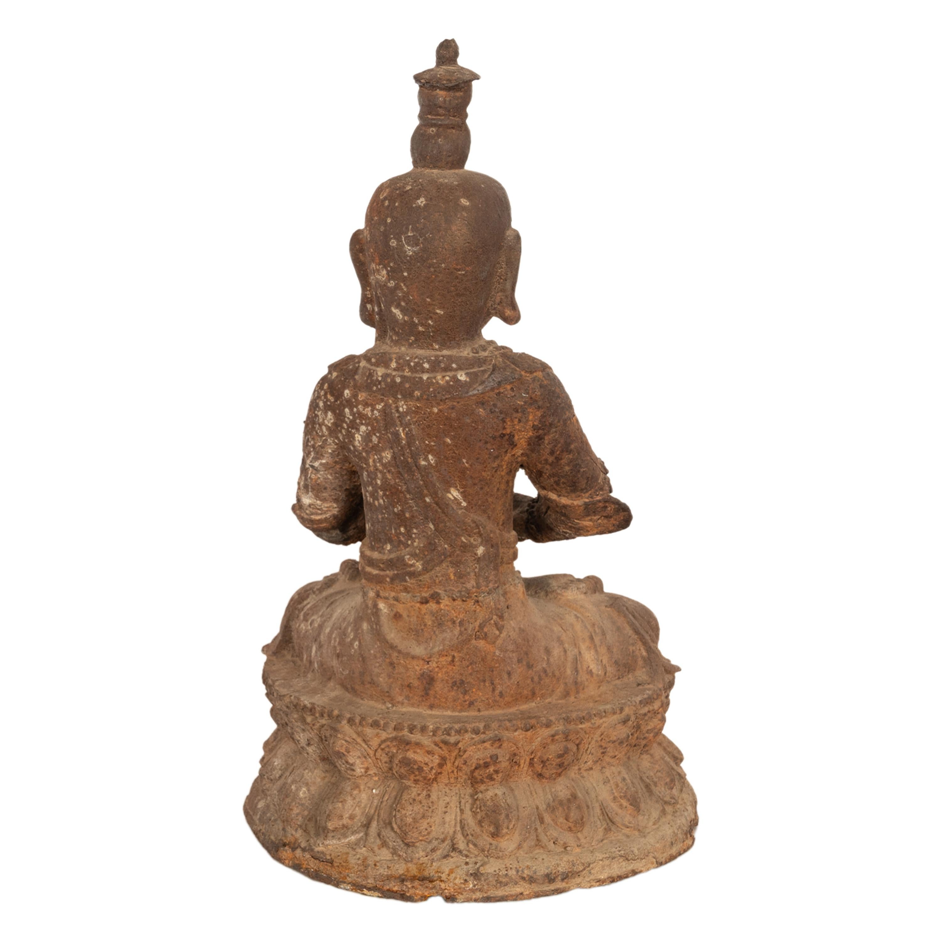 Ancient Antique 14th Century Chinese Ming Dynasty Cast Iron Taoist Buddha Statue 2