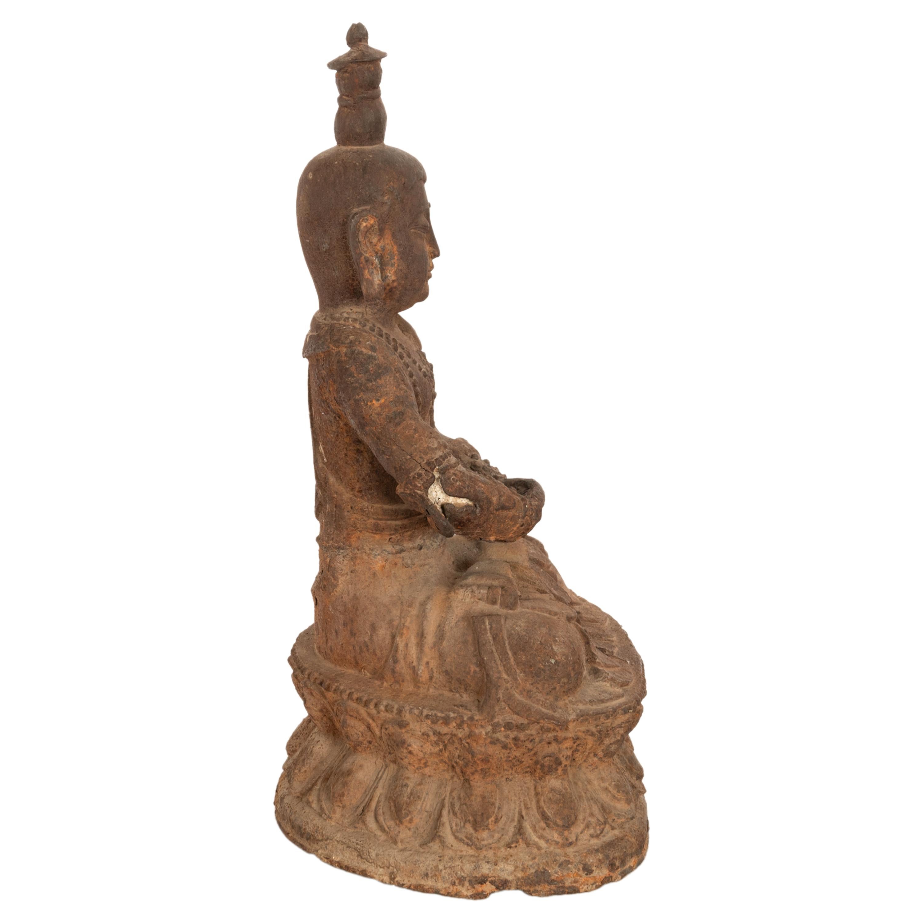 Ancient Antique 14th Century Chinese Ming Dynasty Cast Iron Taoist Buddha Statue 3