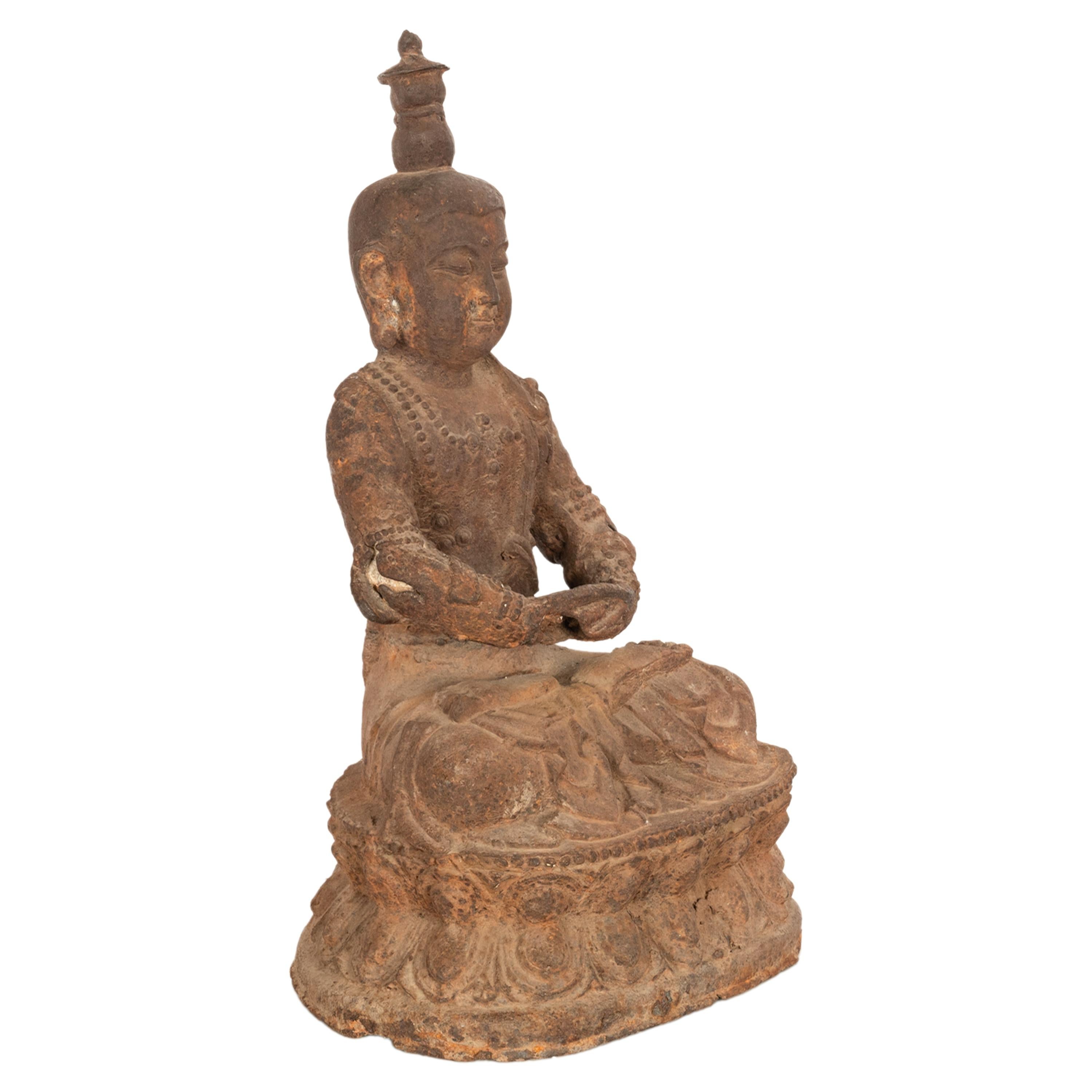 Ancient Antique 14th Century Chinese Ming Dynasty Cast Iron Taoist Buddha Statue 4