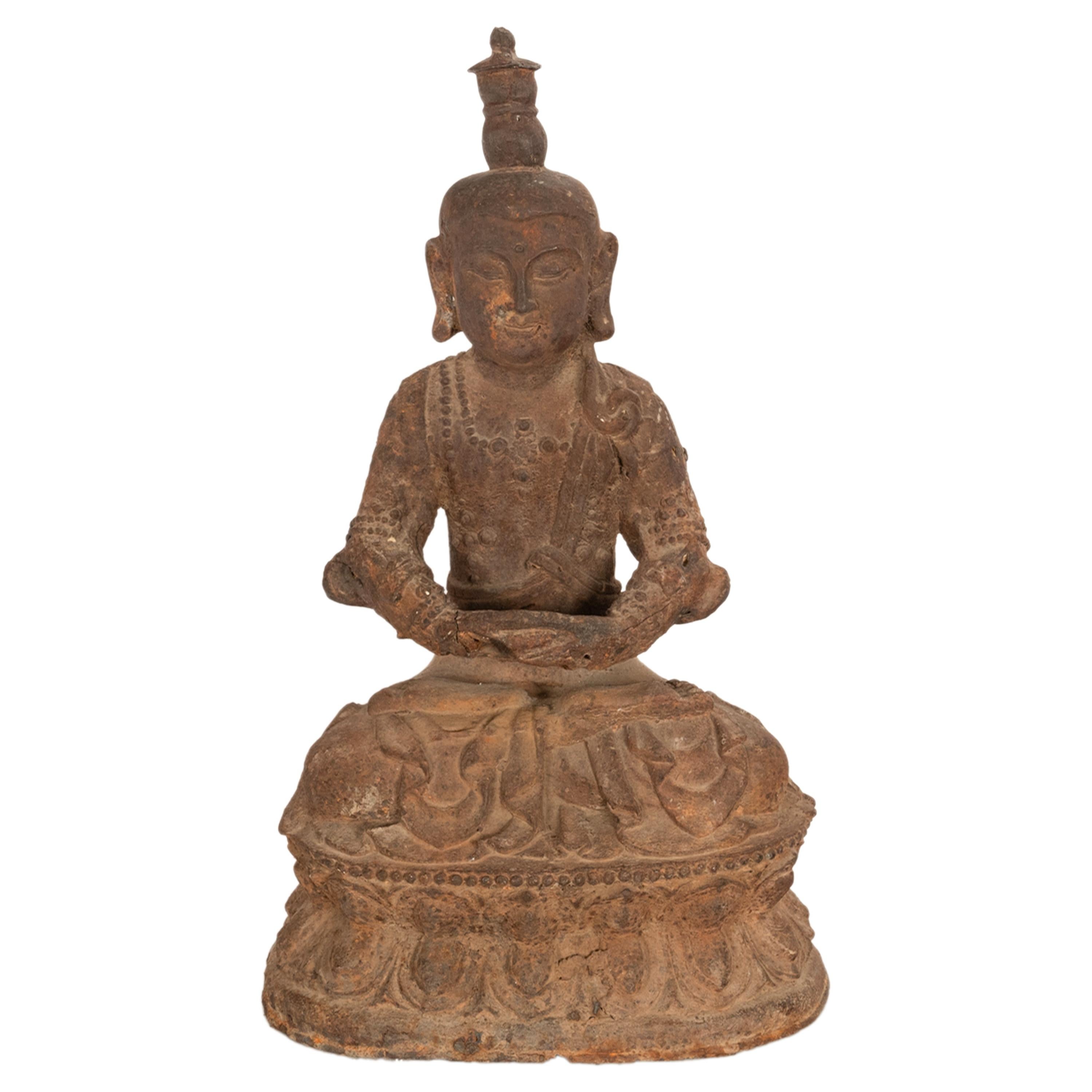 Ancient Antique 14th Century Chinese Ming Dynasty Cast Iron Taoist Buddha Statue 5