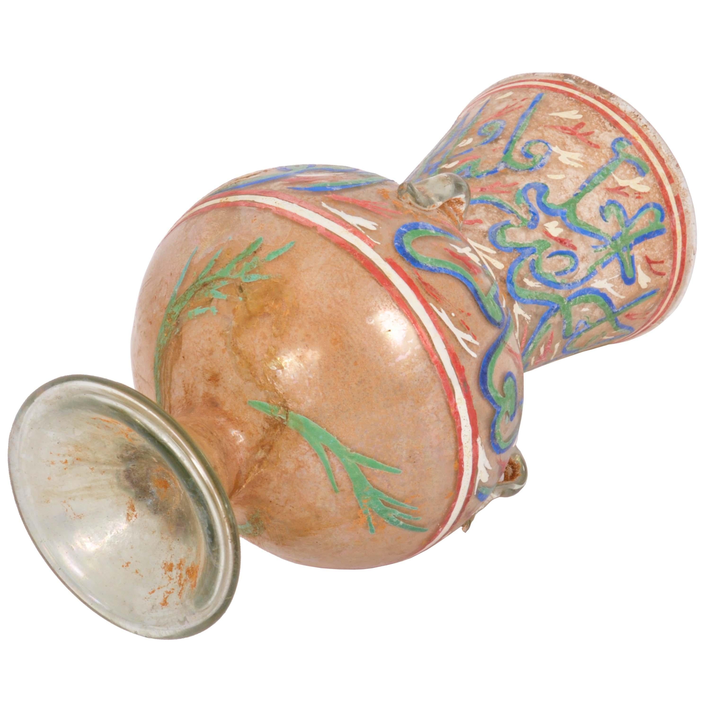 Ancient Antique 16th Century Islamic Calligraphy Mamluk Glass Mosque Lamp 1500  In Good Condition For Sale In Portland, OR
