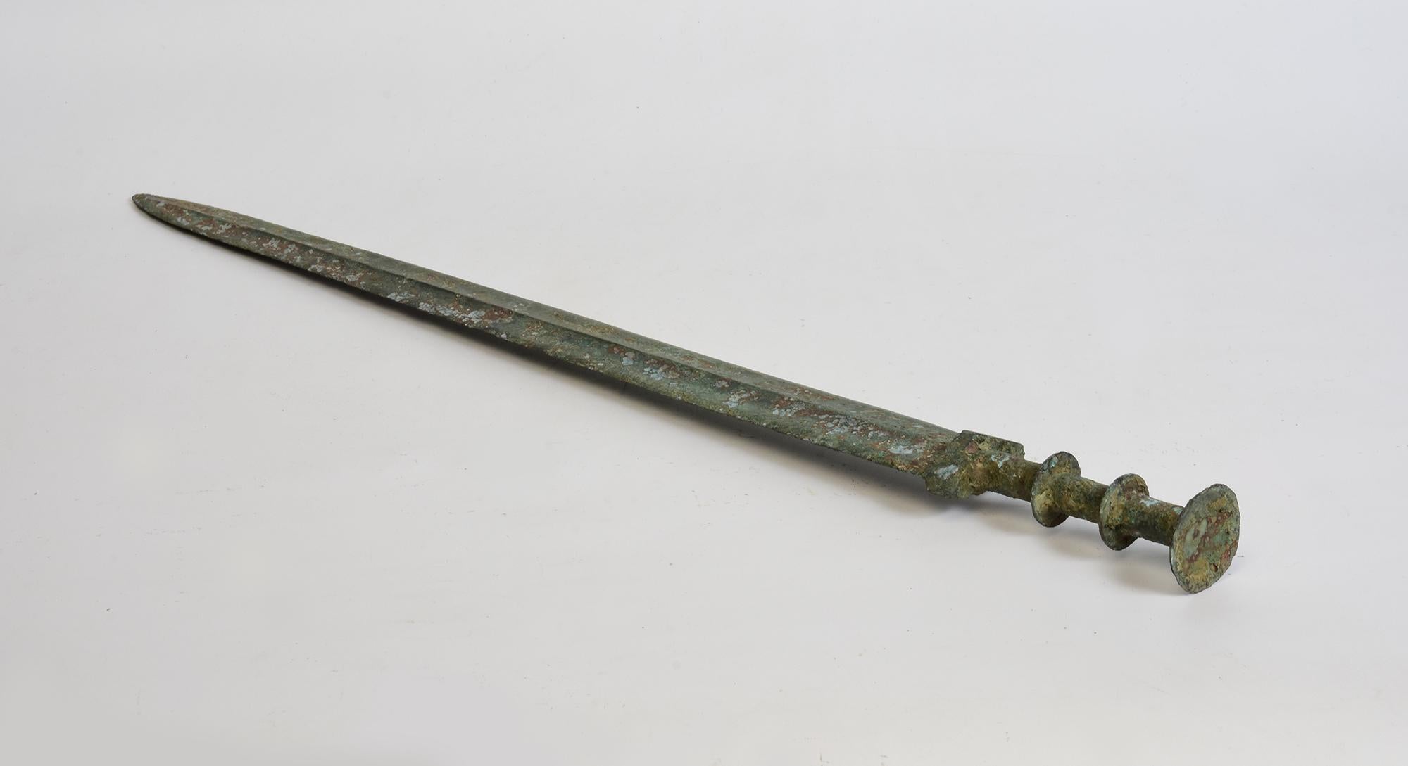 Ancient Antique Chinese Eastern Zhou Bronze Sword / Knife / Dagger with Stand 7