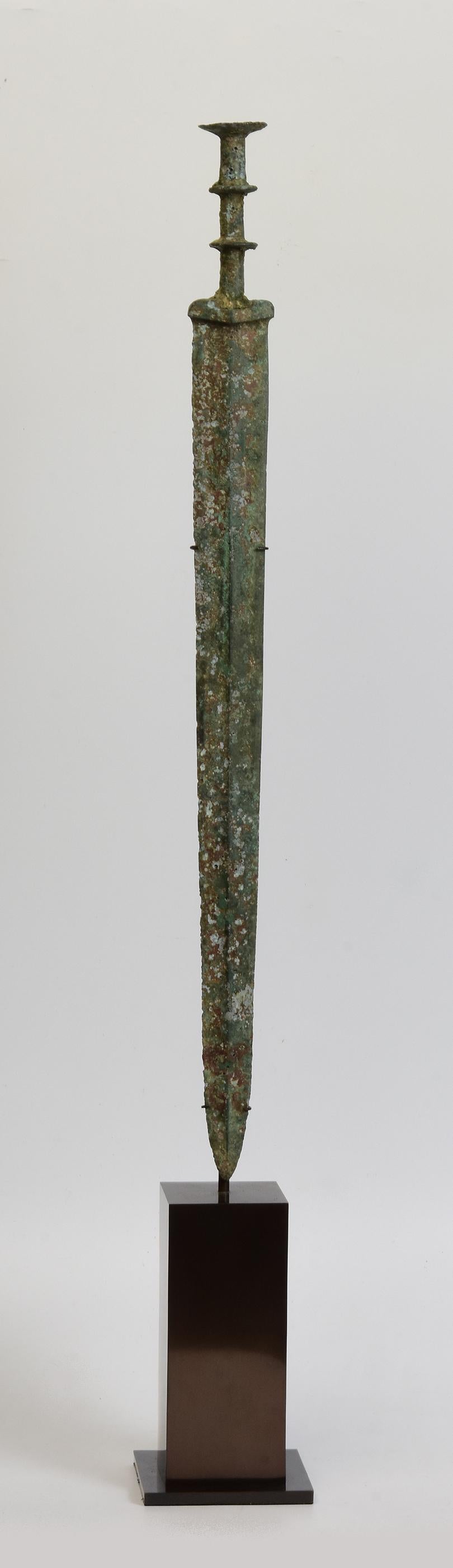 Ancient Antique Chinese Eastern Zhou Bronze Sword / Knife / Dagger with Stand 2