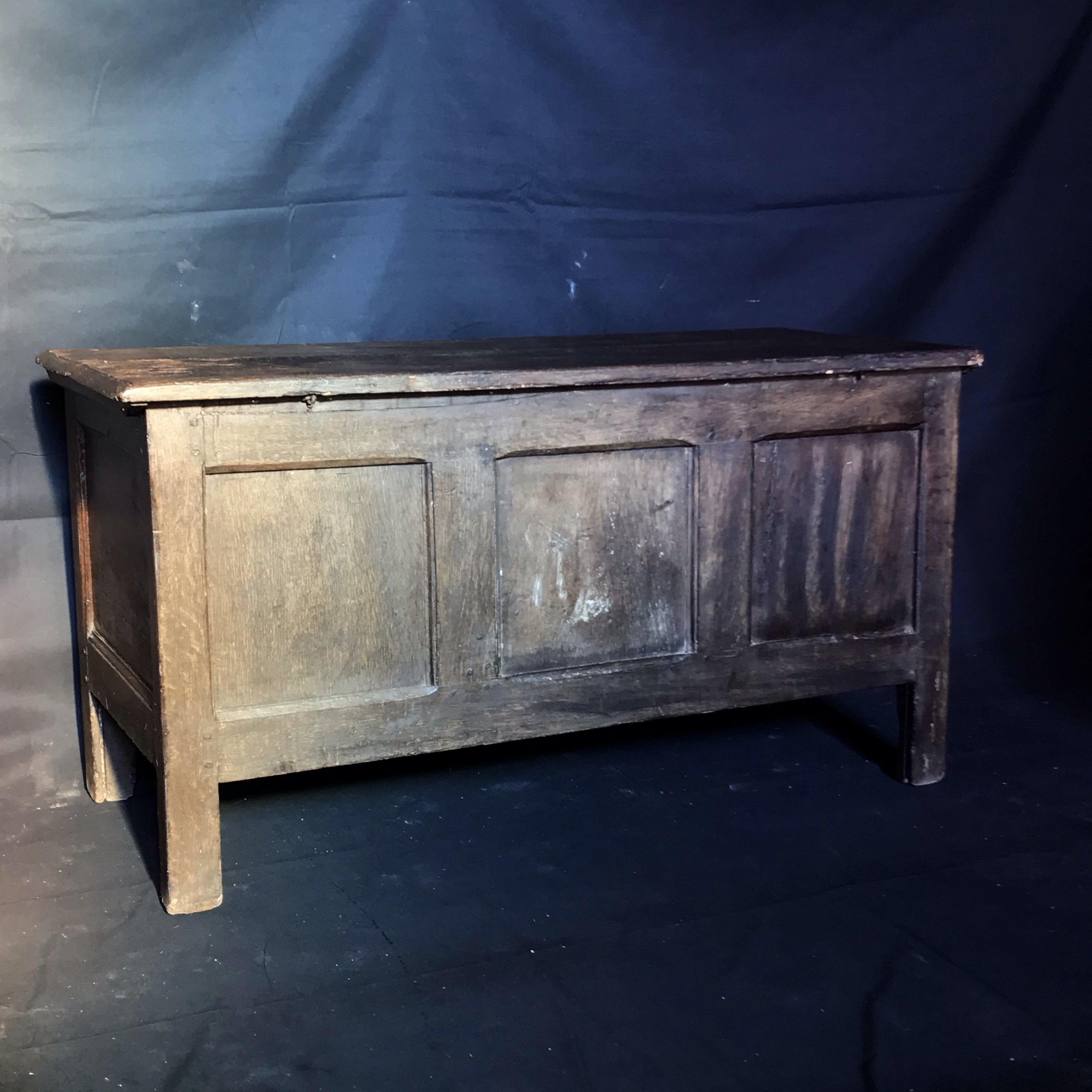 Ancient Antique English Paneled Oak Coffer Blanket Chest 2