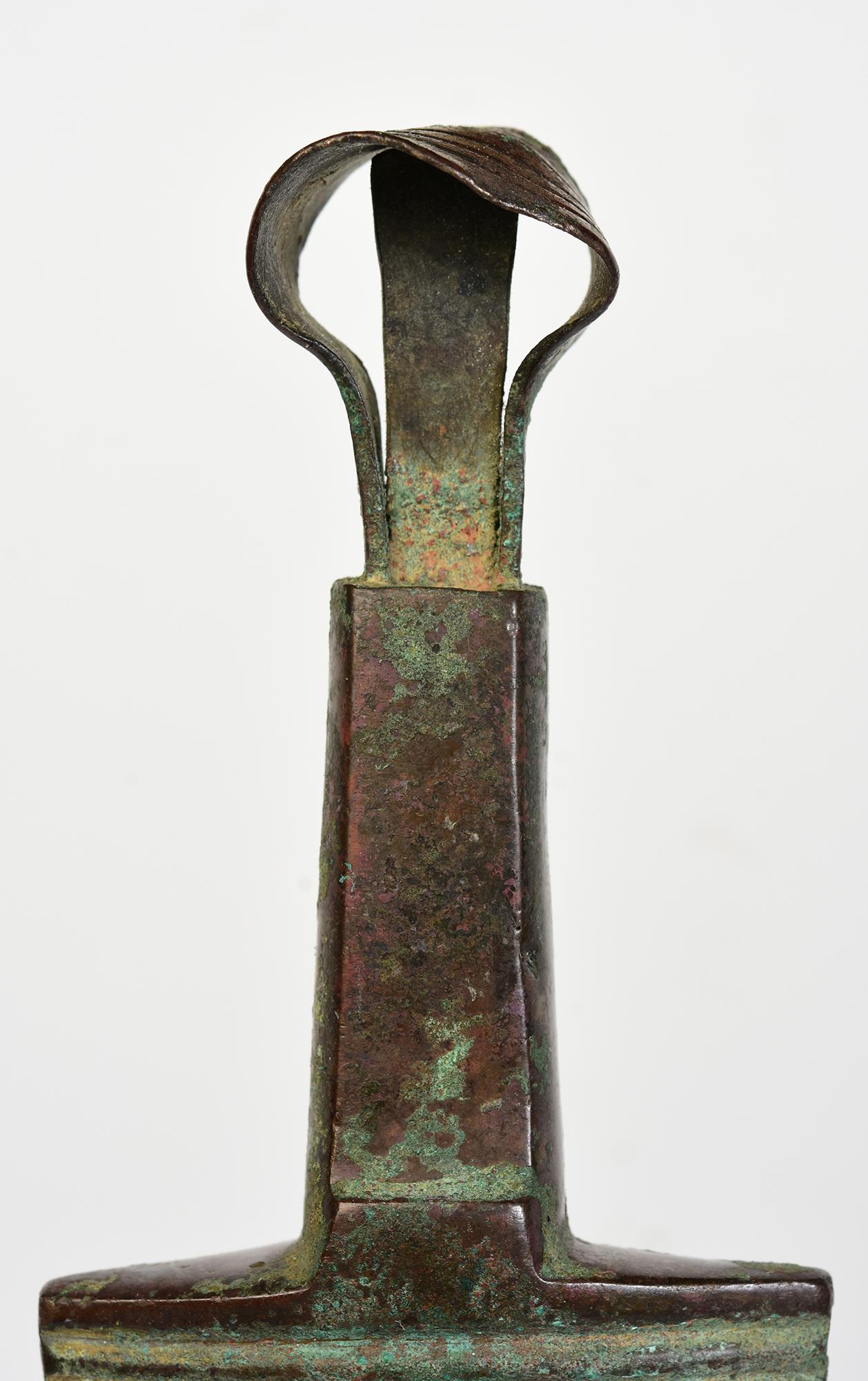 Ancient Luristan bronze sword with green patina.

Luristan bronze comes from the province of Lorestan, a region of nowadays Western Iran in the Zagros Mountains. With its rich and long history, Luristan culture is well-known for its fascinating