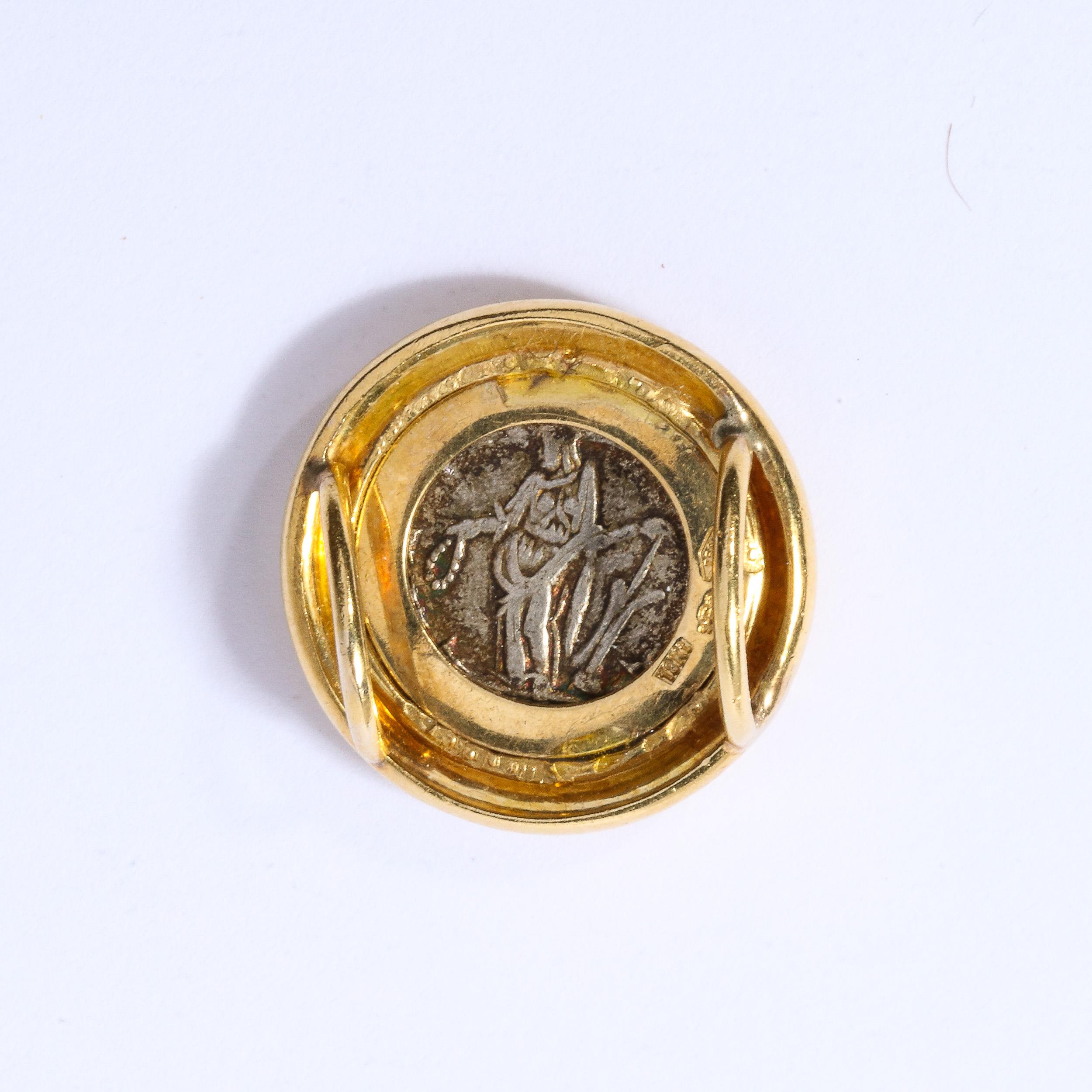 Modernist Ancient Antique Roman Figurative Coin Slide Pendant in 18kt gold